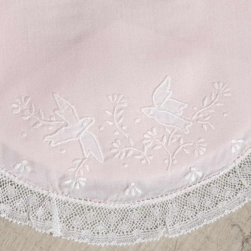 Heirloom Bib Feltman Brothers Pink Birds Bib Special Occasion French Lace NWT